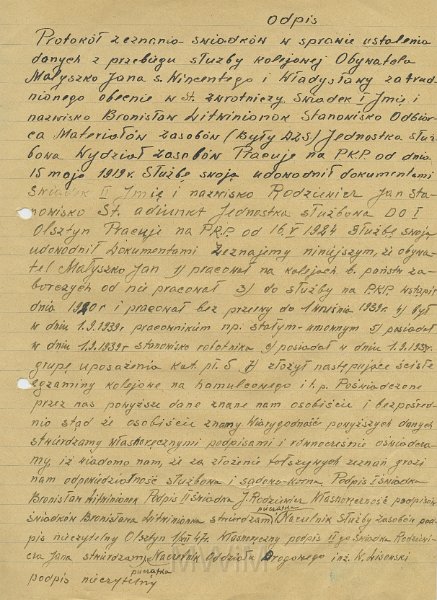KKE 5516-2.jpg - Dok. Protokół zeznania światków w sprawie Jana Małyszko, Ostróda, 26 VIII 1946 r.